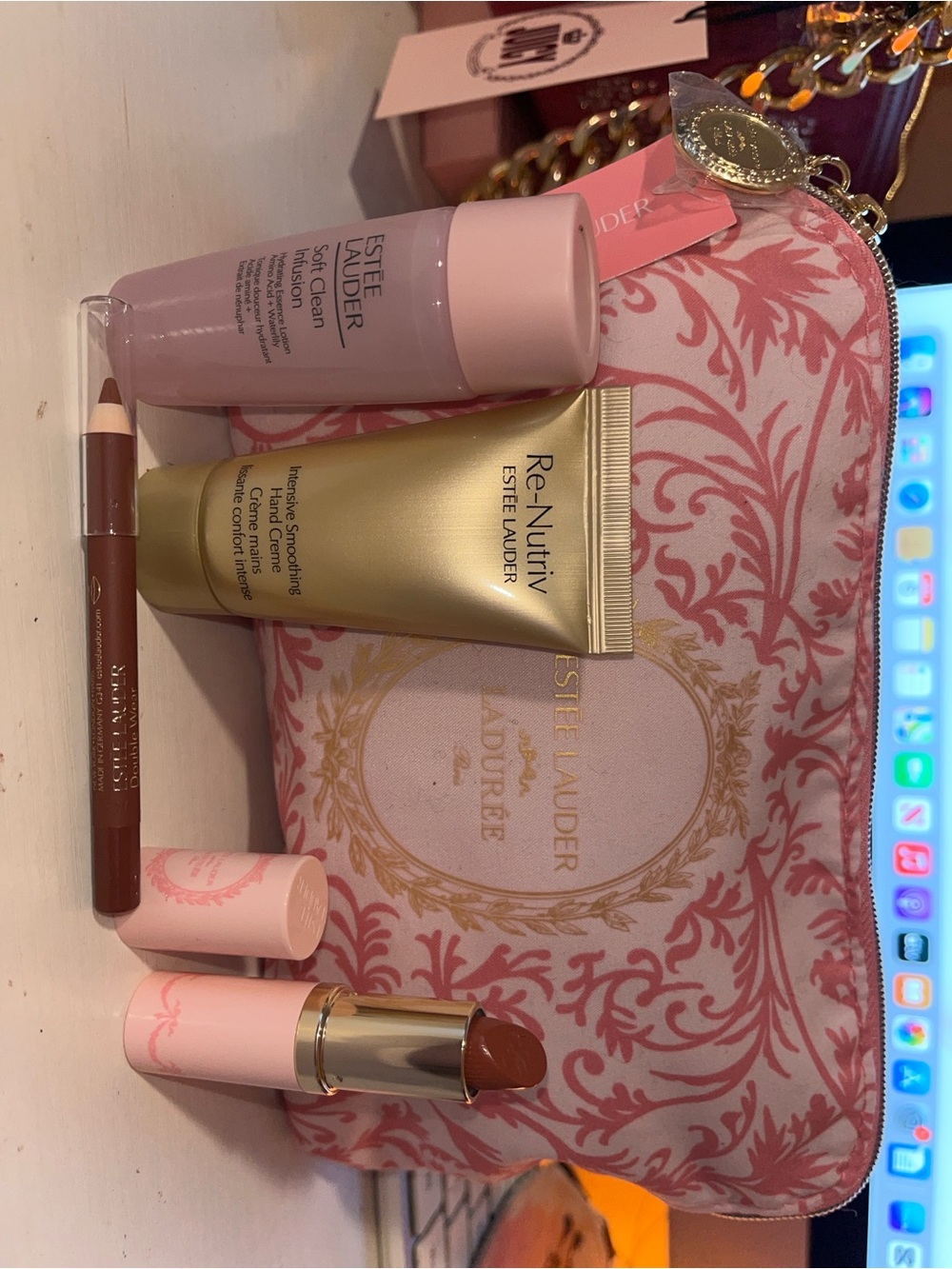 Estee Lauder Pink & Gold Lipstick Set with Pink Pouch